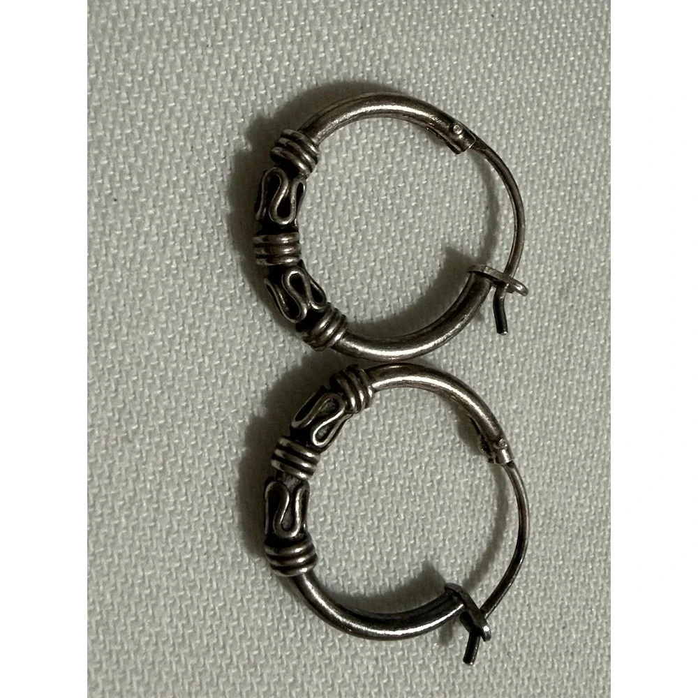 Sterling Silver Bali Style Hoop Earrings 925